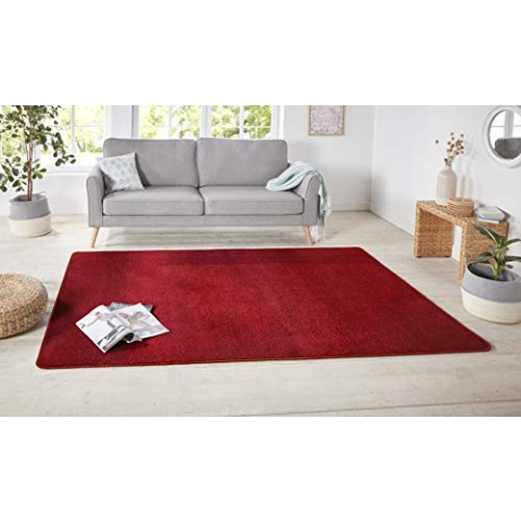 Hanse Home Nasty Teppich – Wohnzimmerteppich Flauschiger Kurzflor Einfarbig Unifarben für Esszimmer, Wohnzimmer, Kinderzimmer, Flur, Schlafzimmer, Küche – Uni Rot, 200x200cm
