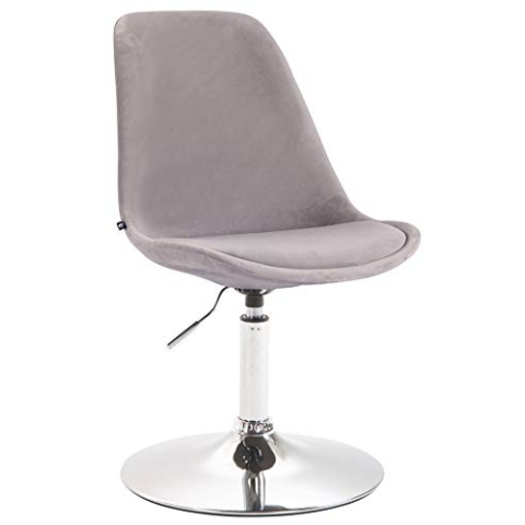CLP Esszimmerstuhl Maverick Samt I Höhenverstellbarer Lehnstuhl I Drehstuhl Mit Trompetenfuß I Sitzhöhe Von Ca. 43-48 cm, Farbe:grau, Gestell Farbe:Chrom
