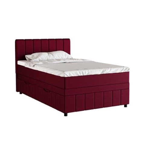 PANDA MÖBEL Avalon Boxspringbett 120 x 200 cm Doppelbett mit hochwertiger Bonell-Matratze und Topper, Polsterbett mit Bettkasten, Schlafzimmer, Bequem, Modern, Stilvoll