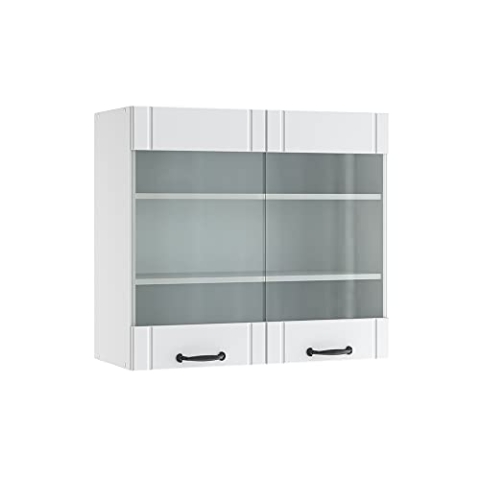 Vicco Küchenglasschrank Fame-Line, Glashängeschrank, Weiß Landhaus/Weiß, 80 cm