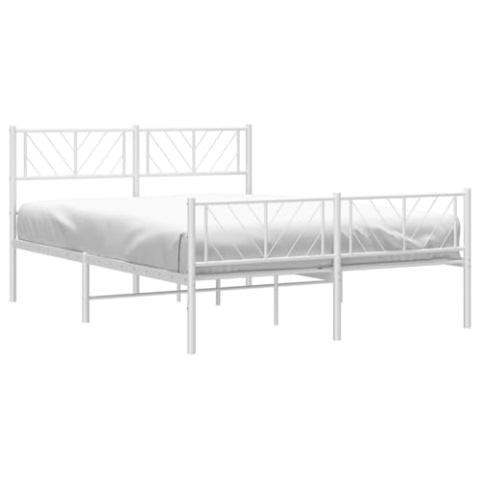 vidaXL Bettgestell, Bettrahmen mit Kopfteil Fußteil, Metallbett Bett mit Lattenrost, Doppelbett Gästebett Schlafzimmer, Metall Weiß 120x200cm