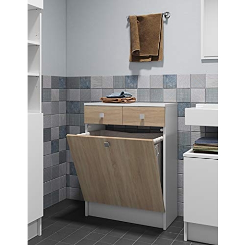 Symbiosis Combi, Badezimmerschrank mit Wäschekorb, Braun (Eiche/Weiß), 60 x 81,5 x 29,6 cm