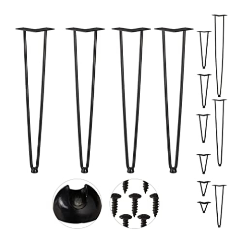 Relaxdays Hairpin Legs, 4er Set, 2 Streben, Metall, Haarnadel Tischbein für Hocker, Tisch & Schrank, 60 cm hoch, schwarz