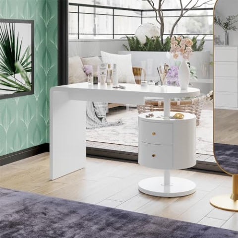 Vicco Schminktisch Lara, Kosmetiktisch, Weiß Hochglanz, 120 cm mit 2 Schubladen