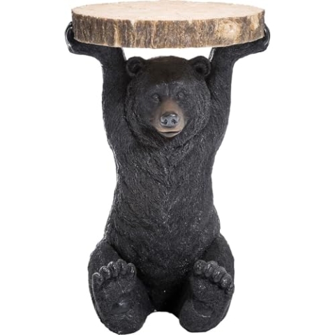 Kare Design Beistelltisch Animal Bear, Schwarz/ Braun, Rund, 33cm Durchmesser, 20kg Belastbarkeit, Nachttisch, Couchtisch, Bär, 53x33x33cm (H/B/T)