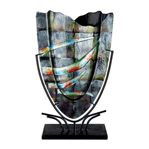 GILDE GLAS art Design Dekovase aus Glas - mit Metallständer - Geschenk für Frauen Geburtstag Valentinstag Muttertag - Farbe: grau - Höhe 48 cm