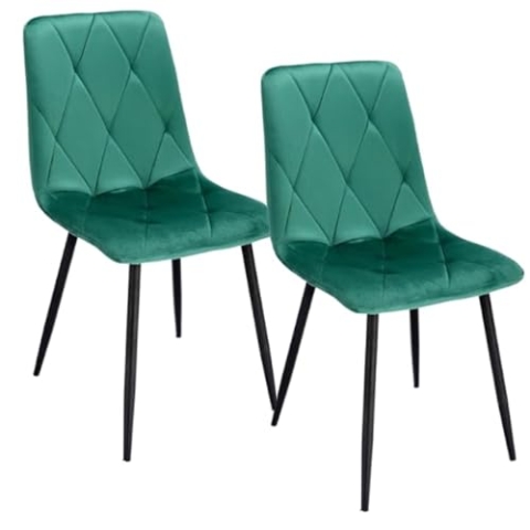 JUMI Modern 2er Set Esszimmerstuhl PIADO - 44 x 89 x 52 cm, Stühle Esszimmer, Wohnzimmer, Schlafzimmer, Bürostuhl Ohne Armlehne - Schreibtischstuhl, Schminktisch Stuhl - Metallbeine (Grün)