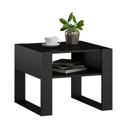 MATKAM Couchtisch KAJA H50 x B60 x T63,6 cm, offene Ablage unter der Tischplatte, Kufenbeine, Wohnzimmer Couchtisch Modern Wohnzimmertisch Universal (Schwarz)
