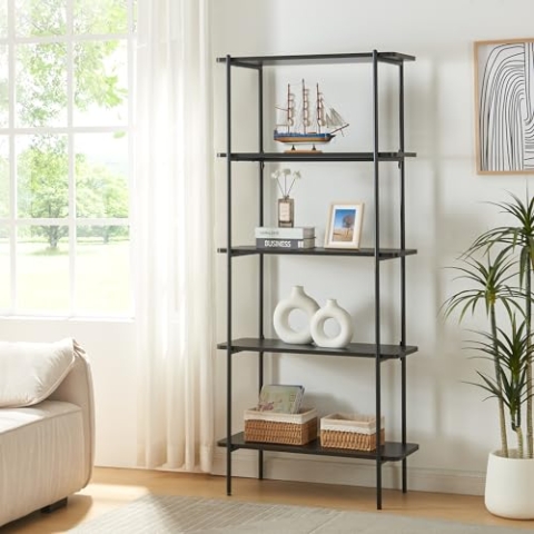 [en.casa] Regal Samnanger Metallregal mit 5 Ablagen Schwarz Standregal Küchenregal stehend 180 x 80 x 34 cm Bücherregal