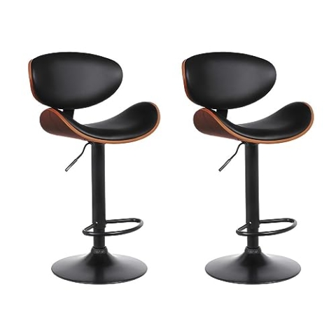 Vente-unique - 2 Barhocker Montenegro - hîhenverstellbar - Kunstleder - Walnuss und Schwarz