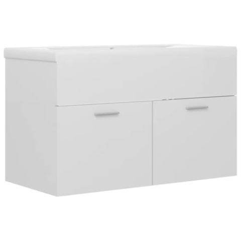 vidaXL Waschbeckenunterschrank mit Einbaubecken Unterschrank Badezimmerschrank Badschrank Waschtisch Badmöbel Hängeschrank Hochglanz-Weiß Holzwerkstoff
