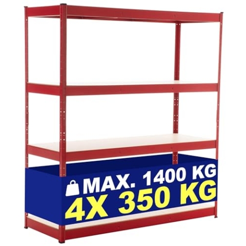 CLP Lagerregal 160X180X60 cm I Böden Bis Je 350 KG Belastbar I Metall-Steckregal, Farbe:rot