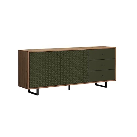 trendteam smart living - Sideboard - Wohnzimmer - Sentra - Aufbaumaß (BxHxT) 183 x 75 x 40 cm - Farbe Dark Green mit Artisan Eiche - 224036982