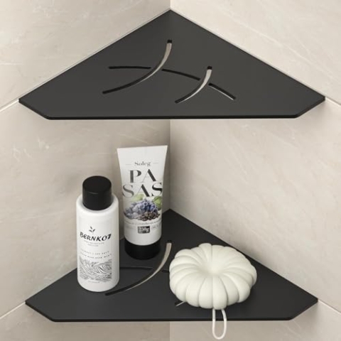 Bernkot ernkot Eckdusche-Regal 254mm Matt Schwarz 304 Edelstahl Pentagonal Eckregal Einbaubad Lagerung Shampoo Halter Organizer Küche Regal Rack 2-Pack, Keine Bohrung, Schwarz