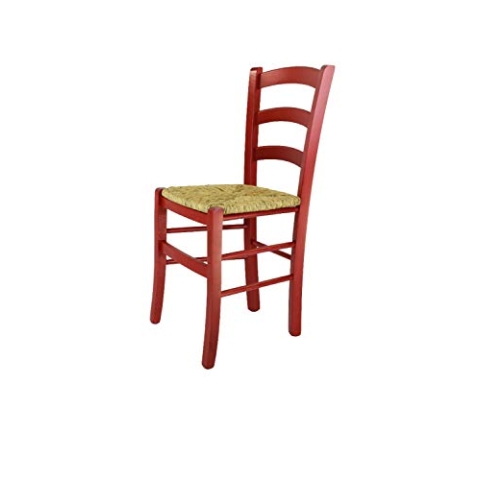 t m c s Tommychairs - Stuhl Venezia für Küche und Esszimmer, Robuste Struktur aus Buchenholz in Anilinfarbe Rot und Sitzfläche aus Stroh