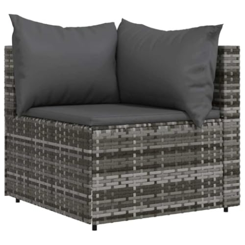 vidaXL Garten Ecksofa, Gartensofa mit Kissen Stahlrahmen, Modular Sofa für Garten Terrasse, Gartenmöbel Loungemöbel, Grau Poly Rattan