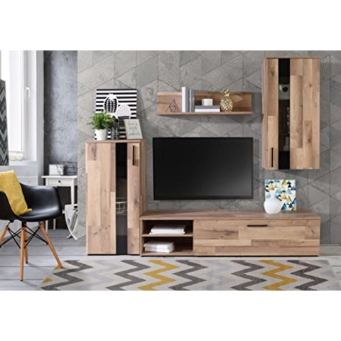 DEINE TANTE EMMA CRCM01-D76 Crunch Old Style Stave Oak Eiche Nb. Dekor Wohnwand Anbauwand Wohnzimmerschrank ca. 213 x 184 x 41 cm
