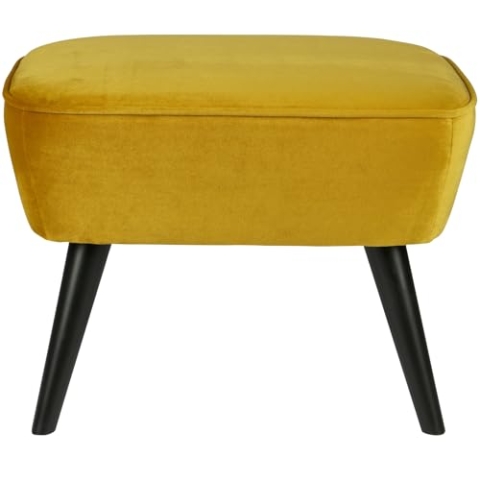 WOOOD Sara Sitzhocker, Hocker Samt Fußhocker Polsterhocker aus Samtstoff Gepolstert Pouf - Ocker Gelb - 56x41x36 cm