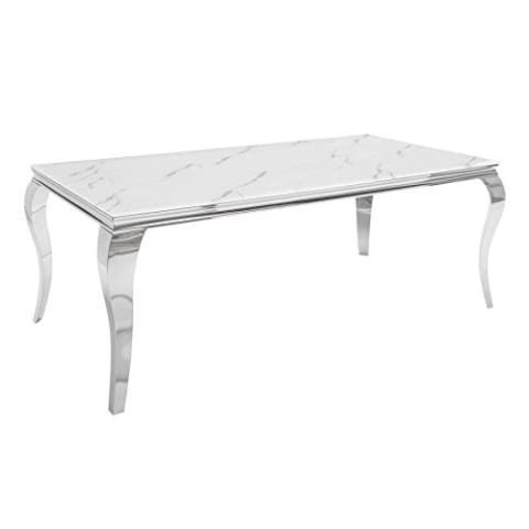 invicta INTERIOR Eleganter Esstisch MODERN BAROCK 200cm Glasplatte in Marmoroptik Edelstahlbeine Konferenztisch Tisch