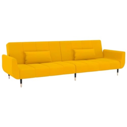 vidaXL Schlafsofa 2-Sitzer, Sofa Couch mit Schlaffunktion, Sofabett Gästebett mit 2 Kissen, Schlafcouch Bettsofa Wohnzimmer, Modern, Gelb Samt