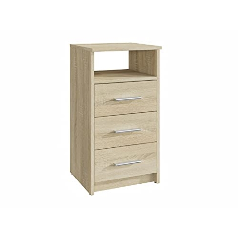 MATKAM Schubladenkommode 3SO in klassischer Optik, H75xB40x35cm, mit 3 Schubladen und einem offenen Ablagefach, in verschiedenen Ausführungen erhältlich (Sonoma Eiche)