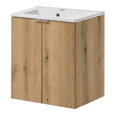 [en.casa] Waschtisch mit Unterschrank Skelbolu Waschbeckenunterschrank mit Waschbecken Badezimmerschrank Badmöbel 50x57x39 cm Eicheoptik