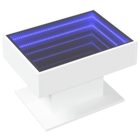 vidaXL LED Couchtisch, Beistelltisch mit LED-Infinity-Spiegel, Kaffeetisch Sofatisch für Wohnzimmer, Wohnzimmertisch, Weiß Holzwerkstoff