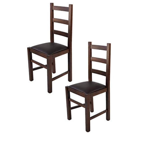 Tommychairs - 2er Set Stühle RUSTICA für Küche und Esszimmer, Struktur aus Buchenholz, in der Farbe Dunkles Nussbraun lackiert und gepolsterte Sitzfläche mit Kunstleder in der Farbe Mokka bezogen