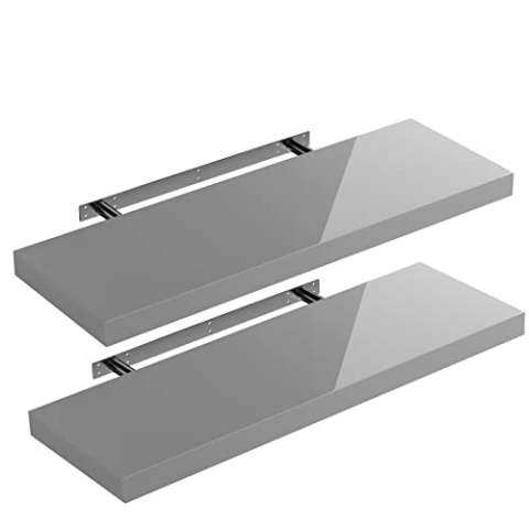 Casaria® 2X Wandregal Holz Grau Hängeregal mit Halterung 15kg Tragkraft Küche Wohnzimmer Schweberegal Bücherregal Regalbrett Schwebend Hochglanz 70cm
