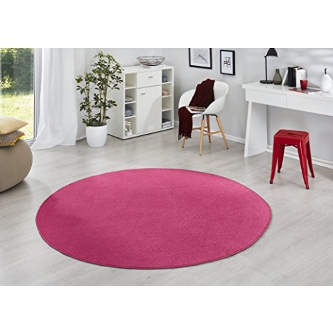 Hanse Home Teppich Fancy Rund – Wohnzimmerteppich einfarbig Modern Velours Teppich für Esszimmer, Wohnzimmer, Kinderzimmer, Flur, Schlafzimmer, Küche – Pink, Ø200cm