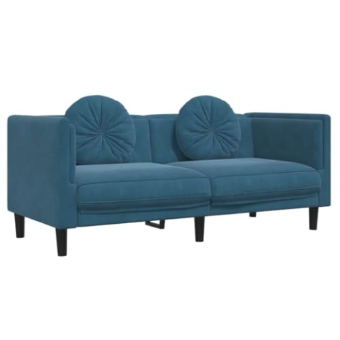 vidaXL Sofa, Polstersofa mit Kissen 2-Sitzer, Zweisitzer Loungesofa Designsofa für Wohnzimmer, Couch Wohnzimmersofa, Modern, Blau Samt