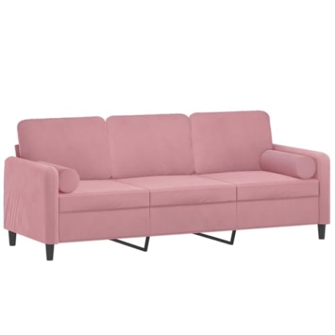 vidaXL Sofa 3 Sitzer, Couch mit Zierkissen, Liegesofa für Wohnzimmer, Polstersofa Sessel Relaxsofa Loungesofa Relaxcouch, Rosa Samt