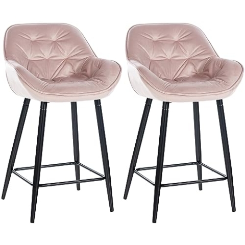 CLP 2er Set Barhocker Gibson Samt I Sitzhöhe 76 cm I Tresenstühle Mit Fußstütze, Farbe:pink