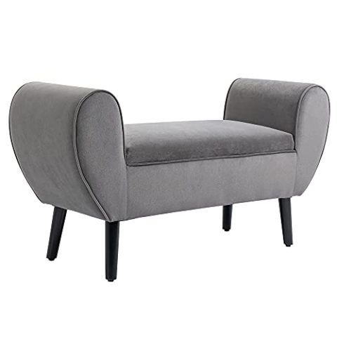 HOMCOM Sitzbank mit Stauraum Polsterbank mit Samtoptik, Gerollt Armlehne Bettbank mit Holzbeine, für Wohnzimmer Schlafzimmer Flur 118 x 42 x 66 cm, Grau
