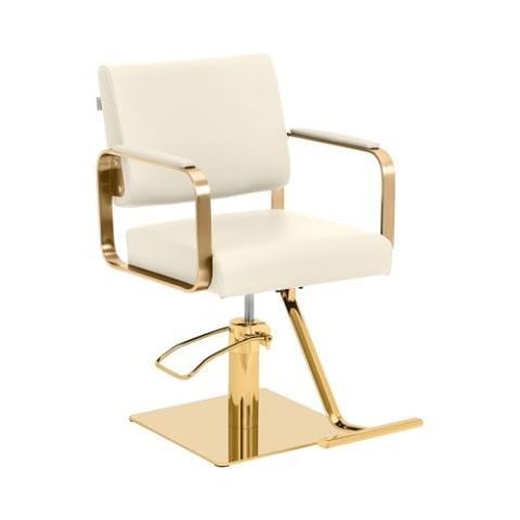 Physa Friseurstuhl mit Fußstütze Creme/golden 50-66 cm höhenverstellbar 360° drehbar Konstruktion aus Edelstahl mit großer Basis Barberstuhl Friseursessel