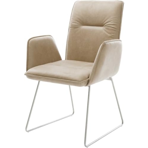 DELIFE Polsterstuhl Vinja-Flex Kufengestell Edelstahl Mikrofaser Beige Vintage