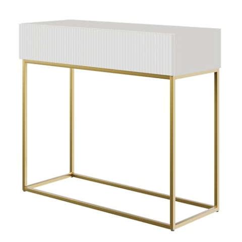 Selsey Konsolentisch Mit Schublade Beistelltisch 90 cm Eingangstisch Konsole Schminktisch Veldio Weiß Goldene Beine