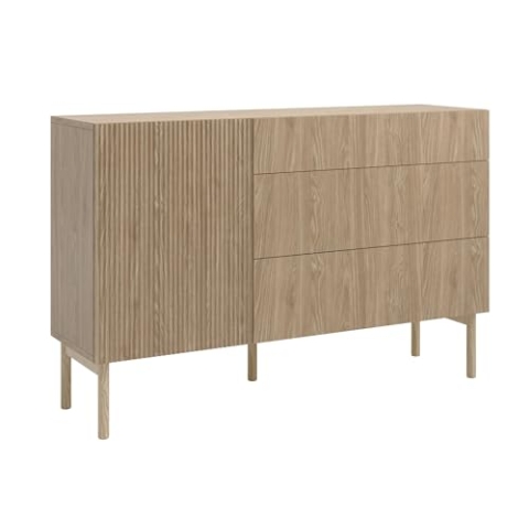 Selsey Kommode Aufbewahrungsschrank 1 Tür 3 Schubladen Schrank Schubladenschrank Push to Open 140 cm Nolie Eiche Geölt