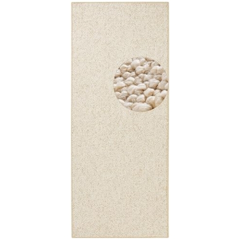 BT Carpet Wolly Läufer – Wohnzimmerteppich Flachgewebe Kurzflor Woll-Optik Wolle Skandi-Look Esszimmer, Wohnzimmer, Kinderzimmer, Schlafzimmer – Creme, 80x200cm