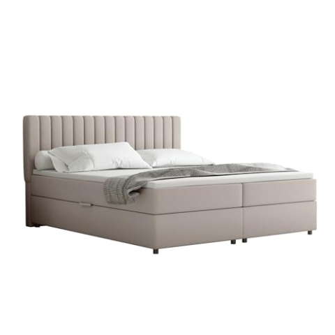 PANDA MÖBEL Everest Boxspringbett 180 x 200 cm Doppelbett mit hochwertiger Bonell-Matratze und Topper, Polsterbett mit Bettkasten, Schlafzimmer, Bequem, Modern, Stilvoll