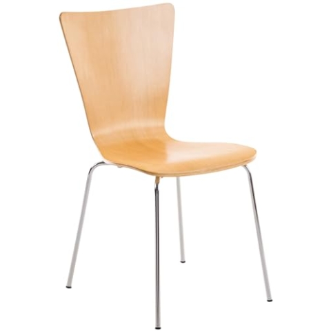 CLP Stapelstuhl Aaron I Ergonomisch Geformter Konferenzstuhl Mit Holzsitz I Platzsparender Besucherstuhl Mit Bodenschonern, Farbe:Natur