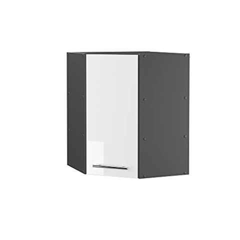 Vicco Eckhängeschrank Fame-Line, Küchen-Eckschrank, Weiß Hochglanz/Anthrazit, 57 cm