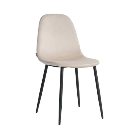 Mevsim Store Esszimmerstuhl 1 Stück Creme – Samtstuhl ohne Armlehne – Bequemer Polsterstuhl mit Metallbeinen für Küche & Esszimmer
