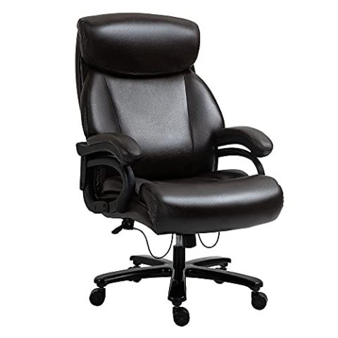 Vinsetto Bürostuhl Chefsessel Gaming Stuhl Drehstuhl Wippfunktion Dicke Polsterung 180 kg Belastbarkeit ergonomisches Design höhenverstellbar Kunstleder Braun 72x83x114-122 cm