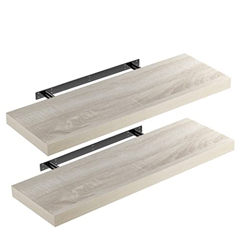 Casaria® 2X Wandregal Holz Eiche Hängeregal mit Halterung 15kg Tragkraft Küche Wohnzimmer Flur Schweberegal Bücherregal Regalbrett Schwebend 70cm