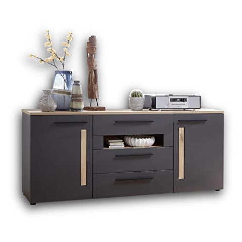Stella Trading LOFT-TWO Sideboard in Artisan-Eiche Optik, graphit - ausdrucksstarke Softclose Kommode für Ihren Wohnbereich - 180 x 81 x 44 cm (B/H/T)