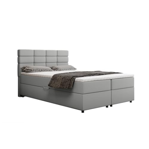 PANDA MÖBEL Reve Boxspringbett 140 x 200 cm Doppelbett mit hochwertiger Bonell-Matratze und Topper, Polsterbett mit Bettkasten, Schlafzimmer, Bequem, Modern, Stilvoll