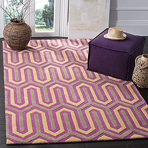 SAFAVIEH Modern Teppich für Wohnzimmer, Esszimmer, Schlafzimmer - Cambridge Collection, Kurzer Flor, Fuchsia und Grau, 152 X 244 cm