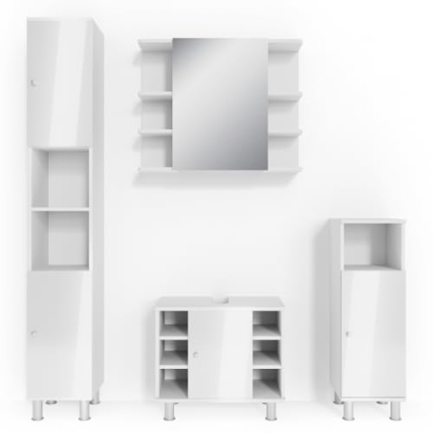 Vicco Badmöbel-Set Fynn, Badezimmerschrank-Set, Weiß Hochglanz, 4 Teile