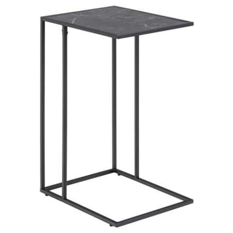 AC Design Furniture Ingelise rechteckiger Beistelltisch, schwarze Tischplatte im Marmor-Look mit schwarzen Metallbeinen, industrieller Design-Beistelltisch, Marmor-Beistelltisch für Wohnzimmer, H: 63 x B: 43 x T: 35 cm